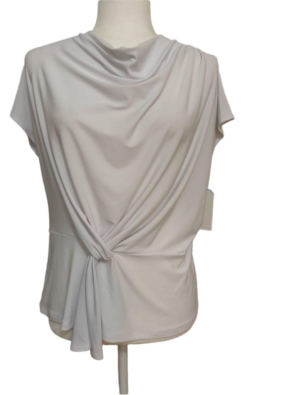 Clara Sun Woo Soft White Draped Adjustable Tie-Front Blouse